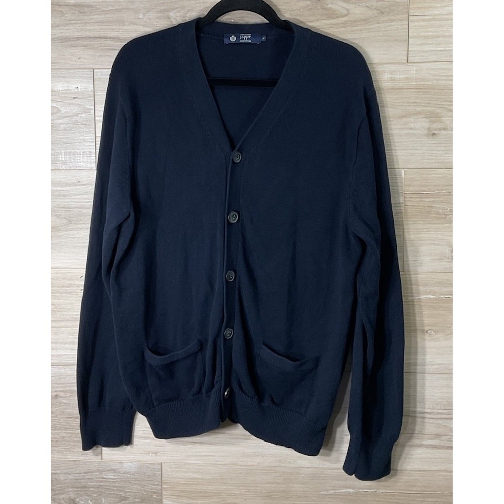 J. Crew Cardigan Sweater Mens XL Navy Blue Cotton Button Front V-Neck Pocket